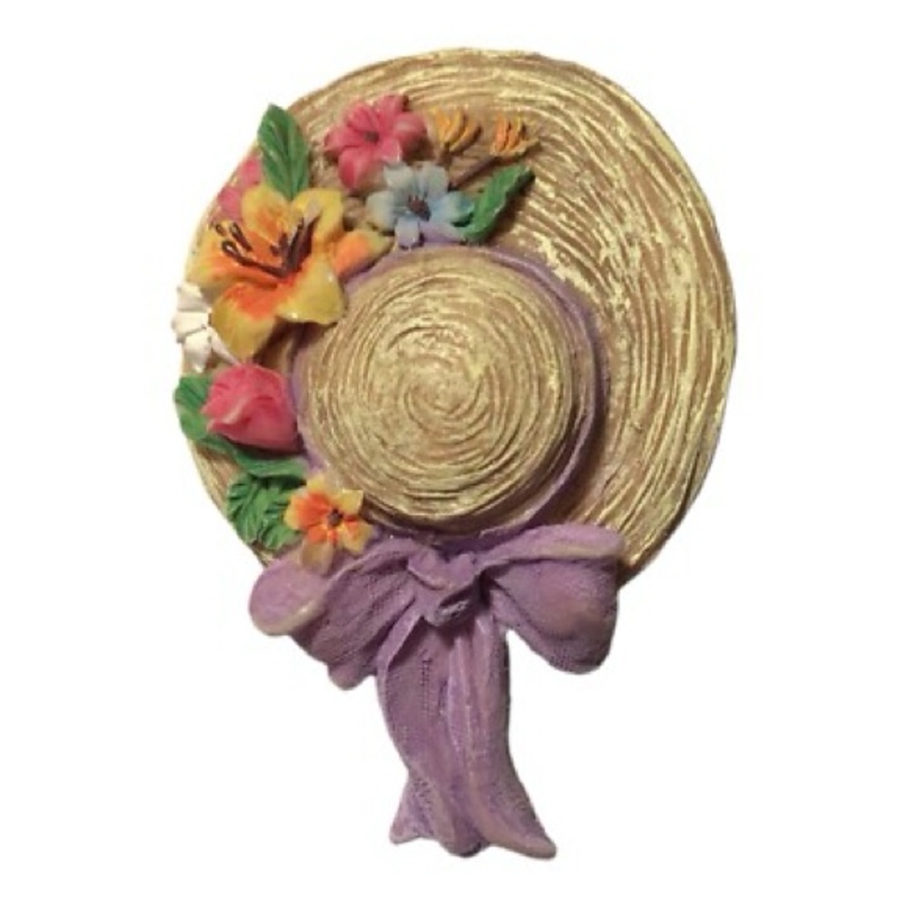 **3/$15** Vintage Straw Hat Shaped Resin Brooch/Lapel Pin